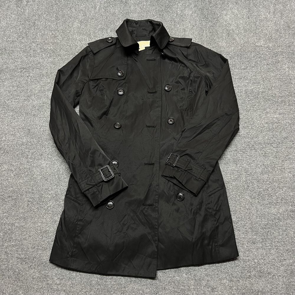 MICHAEL Michael Kors Coat Womens XS Black Trench Button Twill Lined Pockets